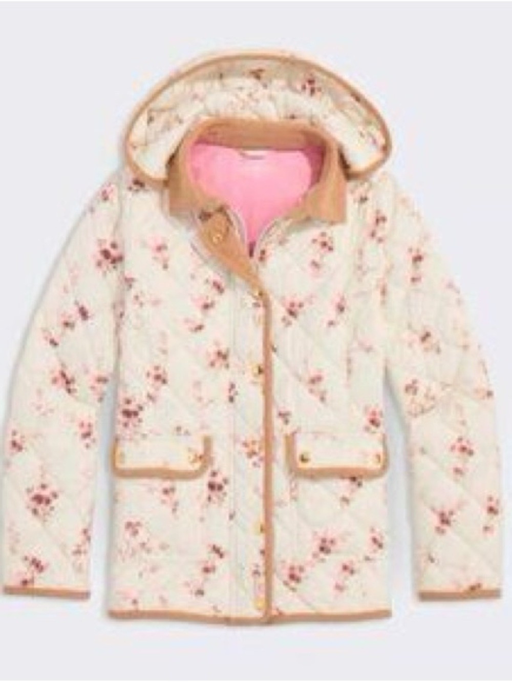 Vineyard Vines Cream Quilted Jacket with Pink Floral Print and Tan Corduroy Trim - Picture 3 of 4